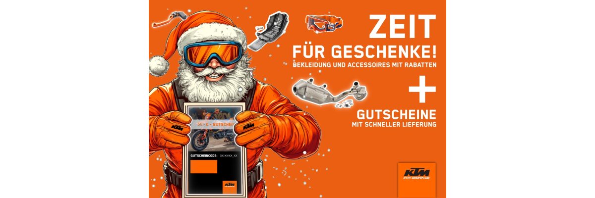 Die besten Geschenke für einen Motorradfahrer und KTM-Fan - Das perfekte Geschenk für KTM-Fans – Geschenkgutscheine &amp; Angebote bei KTM-SHOP24.DE